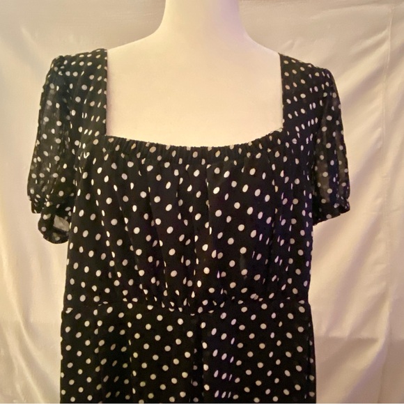 Merona Women’s Cap Sleeve Square Neck Black & White Dot Chiffon Dress XXL - Picture 3 of 8